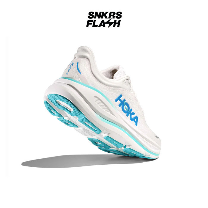 HOKA ONE ONE Bondi 9 White Blue Sepatu Lari Pria - 1162011WKB - Size 45.3