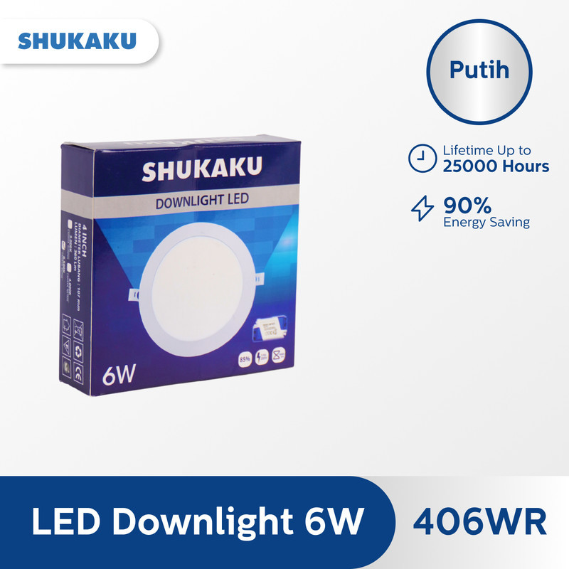 SHUKAKU Lampu Downlight Led  6 Watt Cahaya Putih 6500K