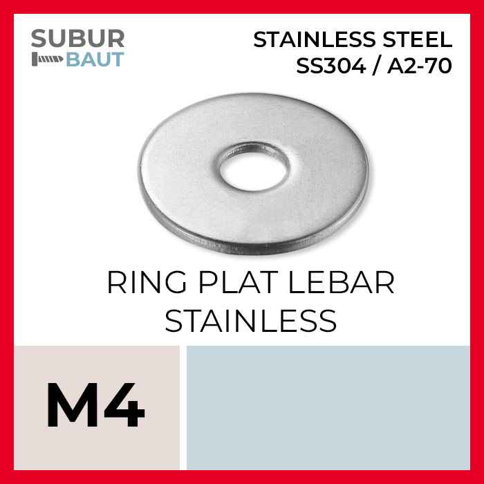 Ring Plat Lebar Stainless M4 / Wide Washer Flat M4 / Wide Washer Plate M4 Grade SS304 / 304 [Stainle
