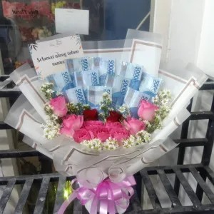 buket uang 50rb 10 lembar, bunga segar