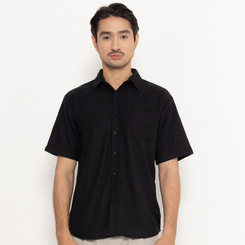 Erigo Polo Shirt Full Button Short Sleeve Fridmar Black - Kemeja Kerah Lengan Pendek Polos Unisex