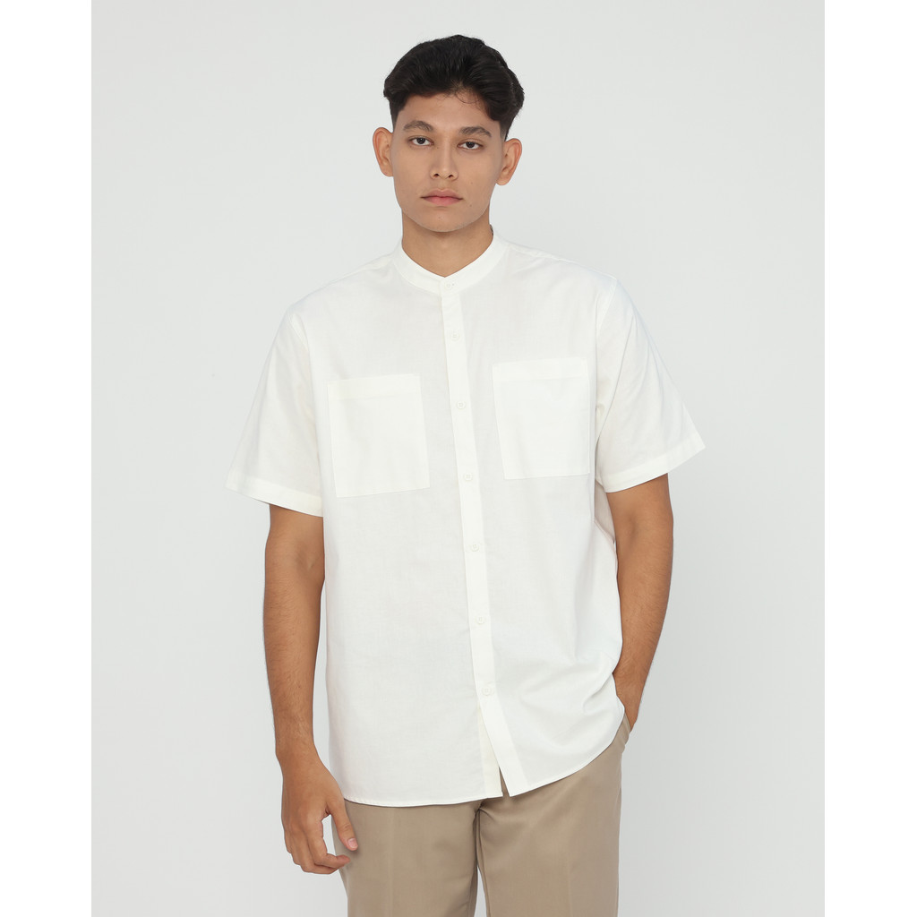 Erigo Koko Shanghai Premium Short Sleeve Bashar White - Baju Koko Lengan Pendek Premium Katun Linen 