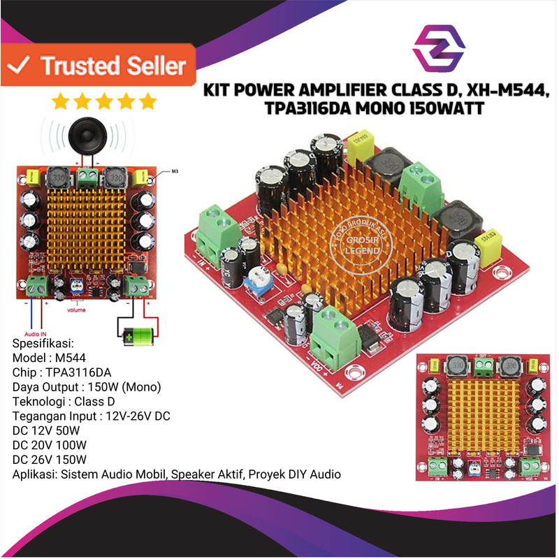 Kit Modul Amplifier Mono 150W Class D XH M544 TPA3116DA Audio 12-26V