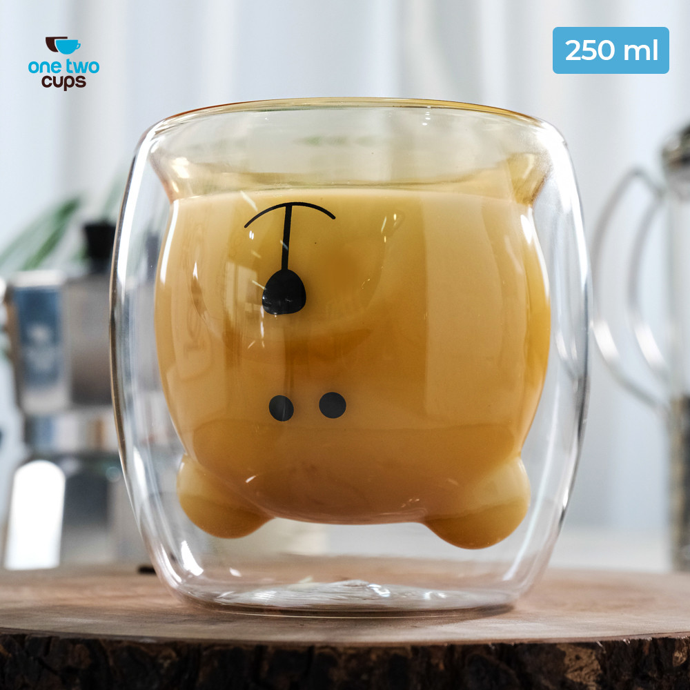 Gelas Kaca Estetik Beruang Lucu Double Wall 250ml Terlaris