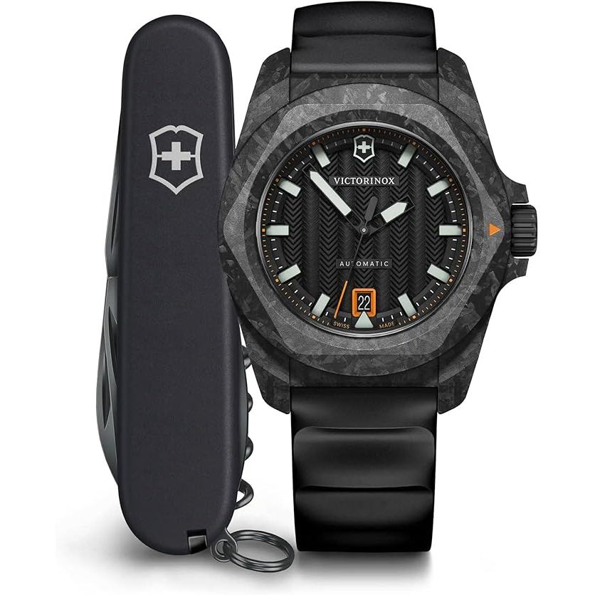 Victorinox I.N.O.X. Automatic Black Dial Black Rubber Strap Watch Set 41mm - 242023.1