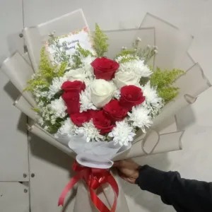 buket bunga asli mawar/aster putih