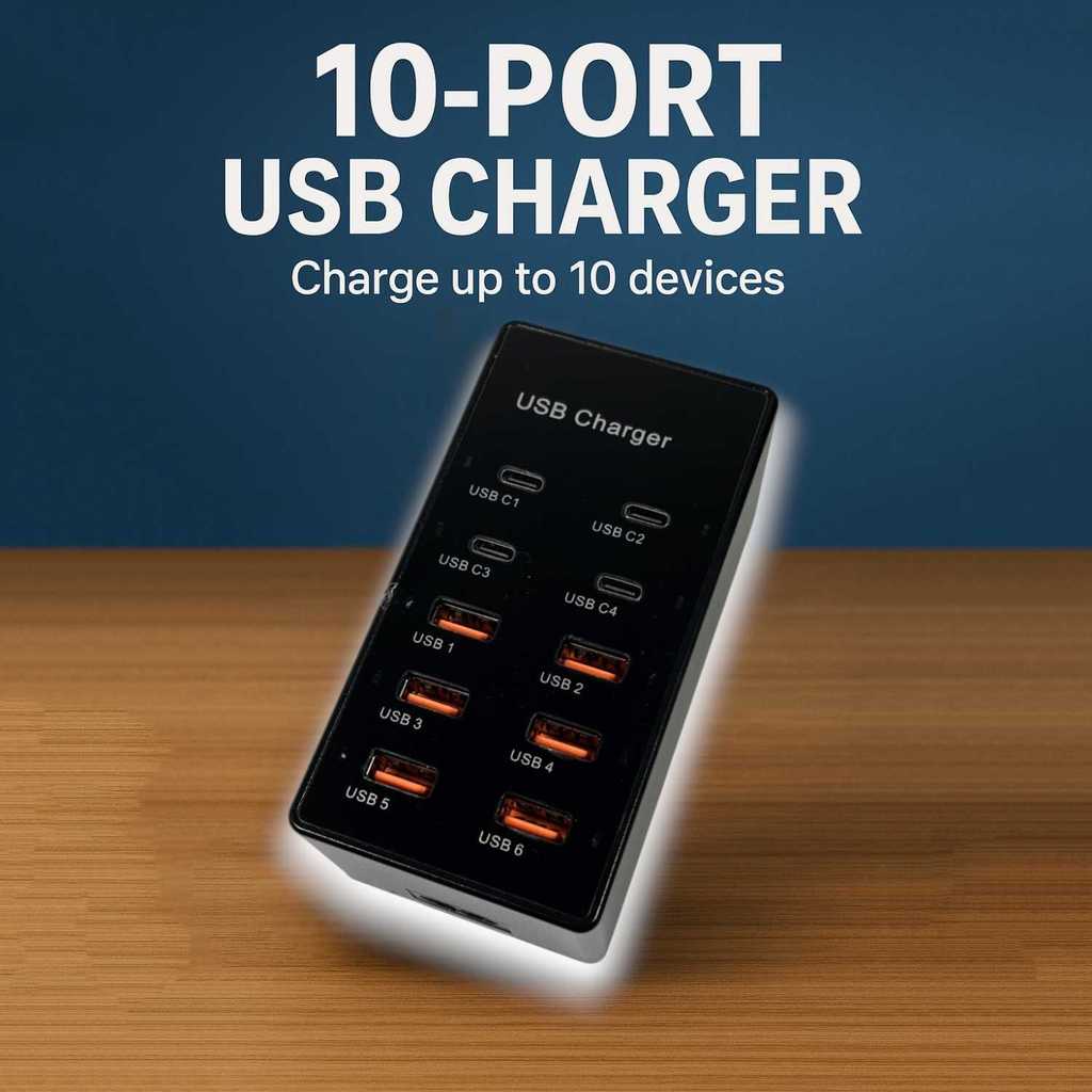USB Hub Charger 10 Port Multi Tipe C 5V/2.4A 60W Steker EU USB Hub Charger 10 Multi Port Type C 5V/2