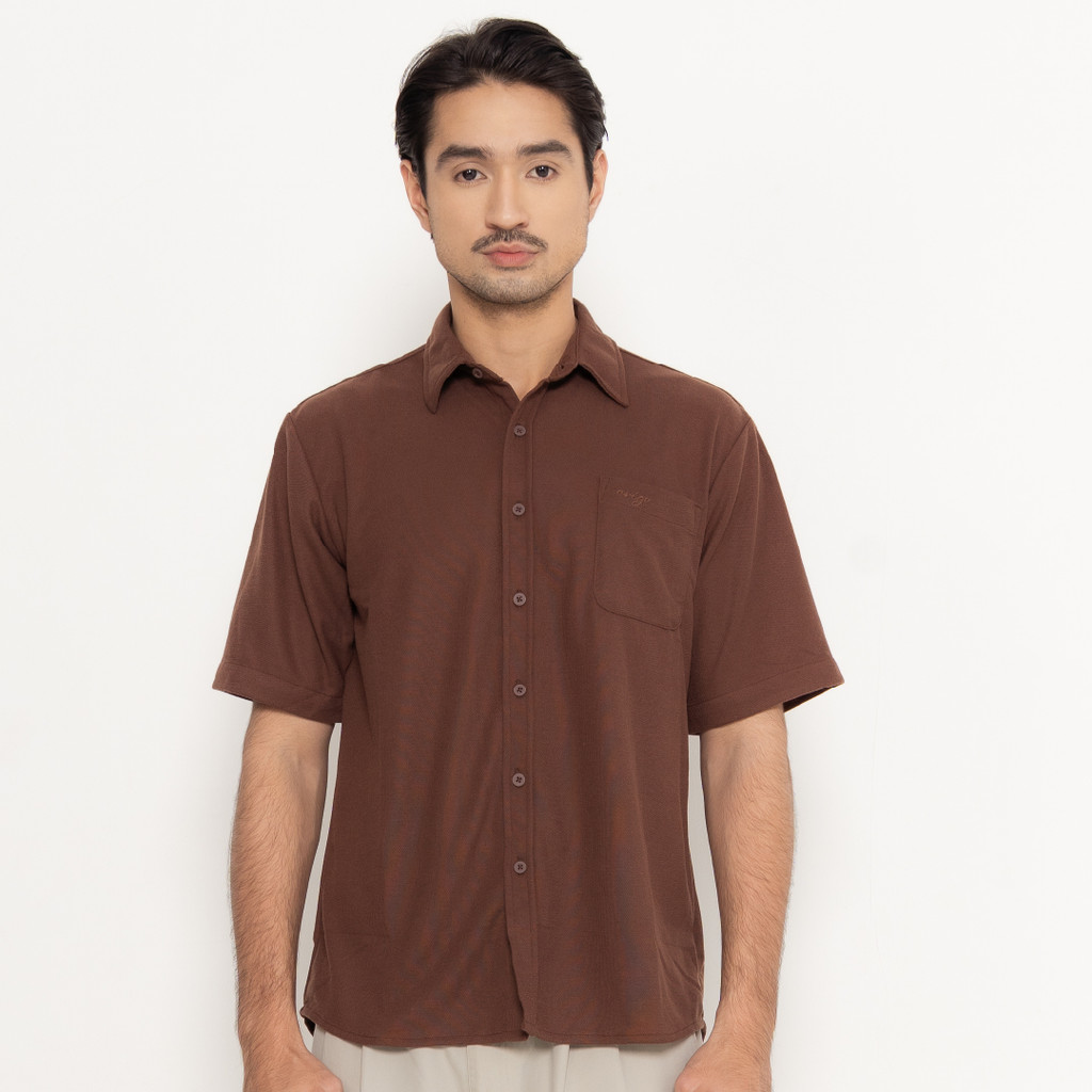 Erigo Polo Shirt Full Button Short Sleeve Fredo Brown - Kemeja Kerah Lengan Pendek Polos Unisex