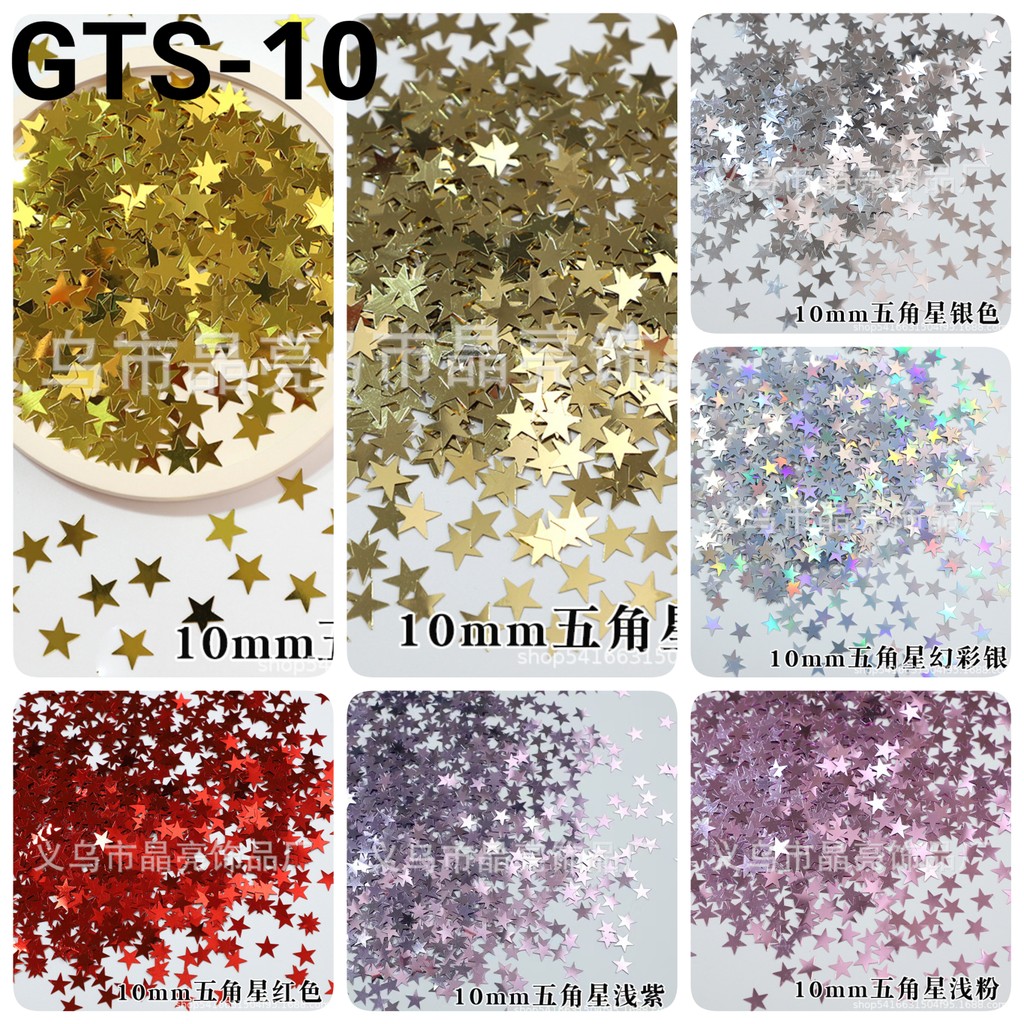 GTS-10 Glitter payet mote monte hiasan dummy cake make up nail art bintang 10mm 10gr gold merah hija