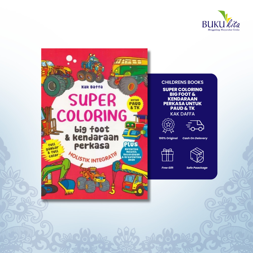 BukuKita Store | Buku Anak - Super Coloring Big Foot & Kendaraan Perkasa Untuk Paud & Tk by Kak Daff