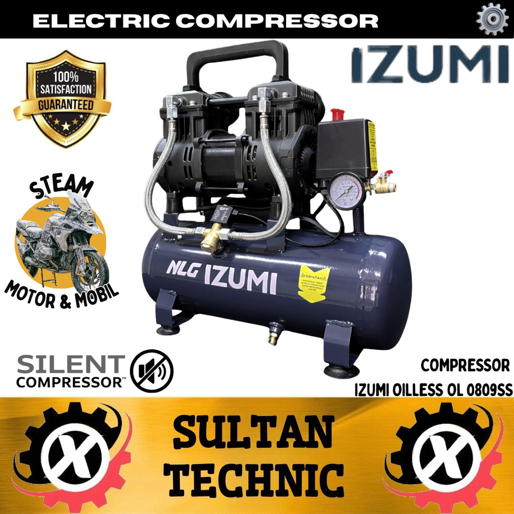 COMPRESSOR IZUMI NLG OILLESS OL 0809SS/ KOMPRESOR 220V/KOMPRESOR 1 PHASE KOMPRESOR STEAM MOTOR MOBIL