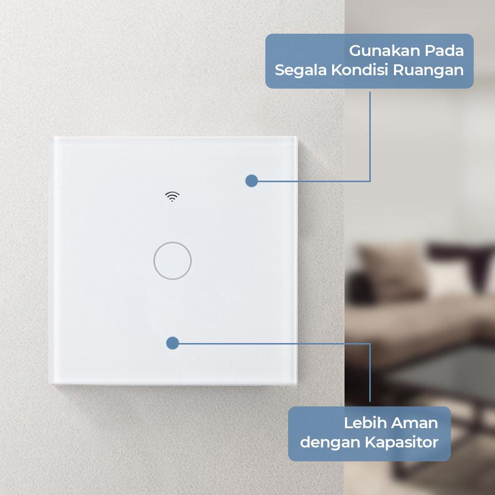 Saklar Lampu Wireless WiFi Smart Home Touch Screen Remote RF 433MHz Tuya Google Home TaffHOME WHK05