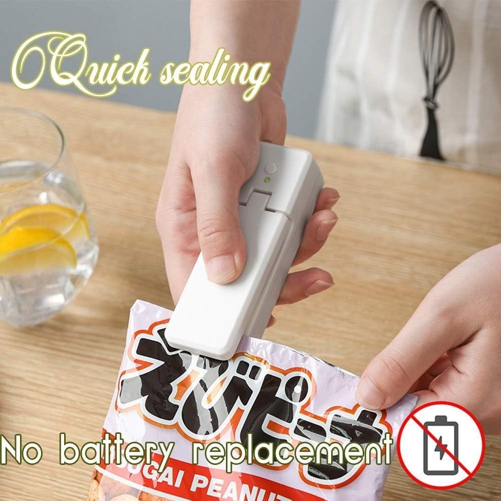 Alat Pres Plastik Kemasan Snack Mini Sealer Heat Press Portable Baterai Charge Pemotong Plastik
