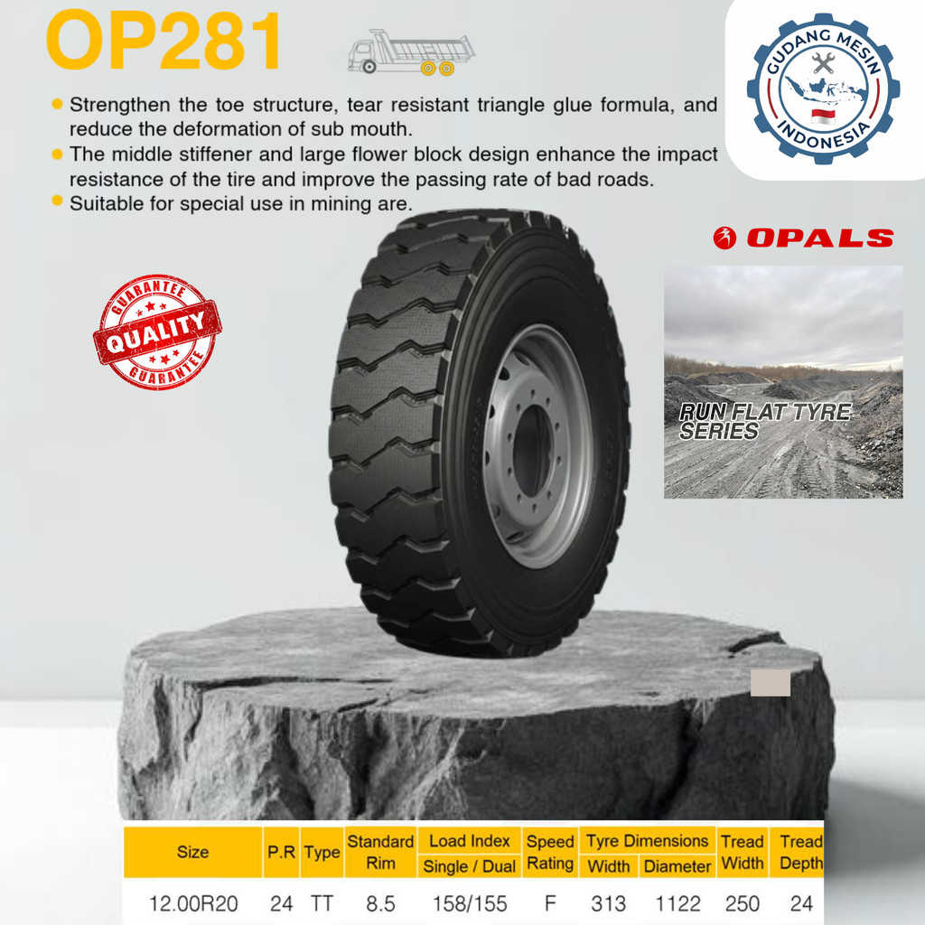BAN TRUK RUN FLAT TYRE OP281 SIZE 12.00R20 24PR HEAVY DUTY | BAN DALAM LUAR TRUK ENGINE / SPAREPART 