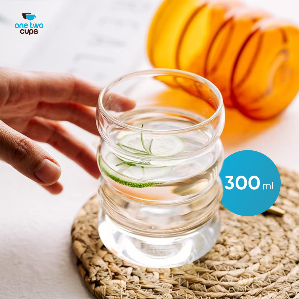 One Two Cups Gelas Kaca Aesthetic Kopi Teh Wavy Shape Glass 300ml - KT14