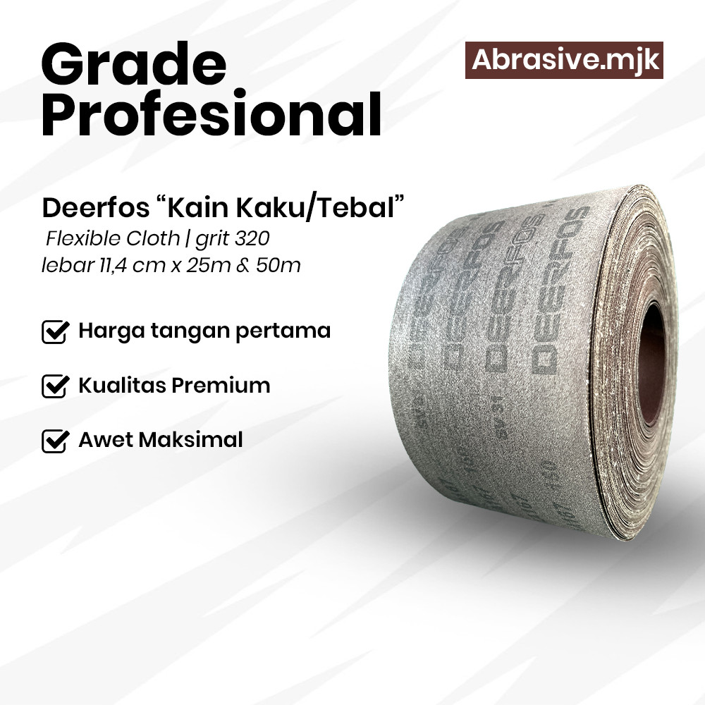 Amplas Roll Deerfos XA Kain Kaku Grit 320 25m & 50m amplas finishing tahan solar tahan minyak backin