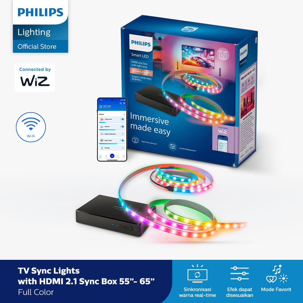 Philips Lampu Smart Wifi HDMI 2.1 Sync box LED Strip Kit 55" - 65'' - Lampu TV
