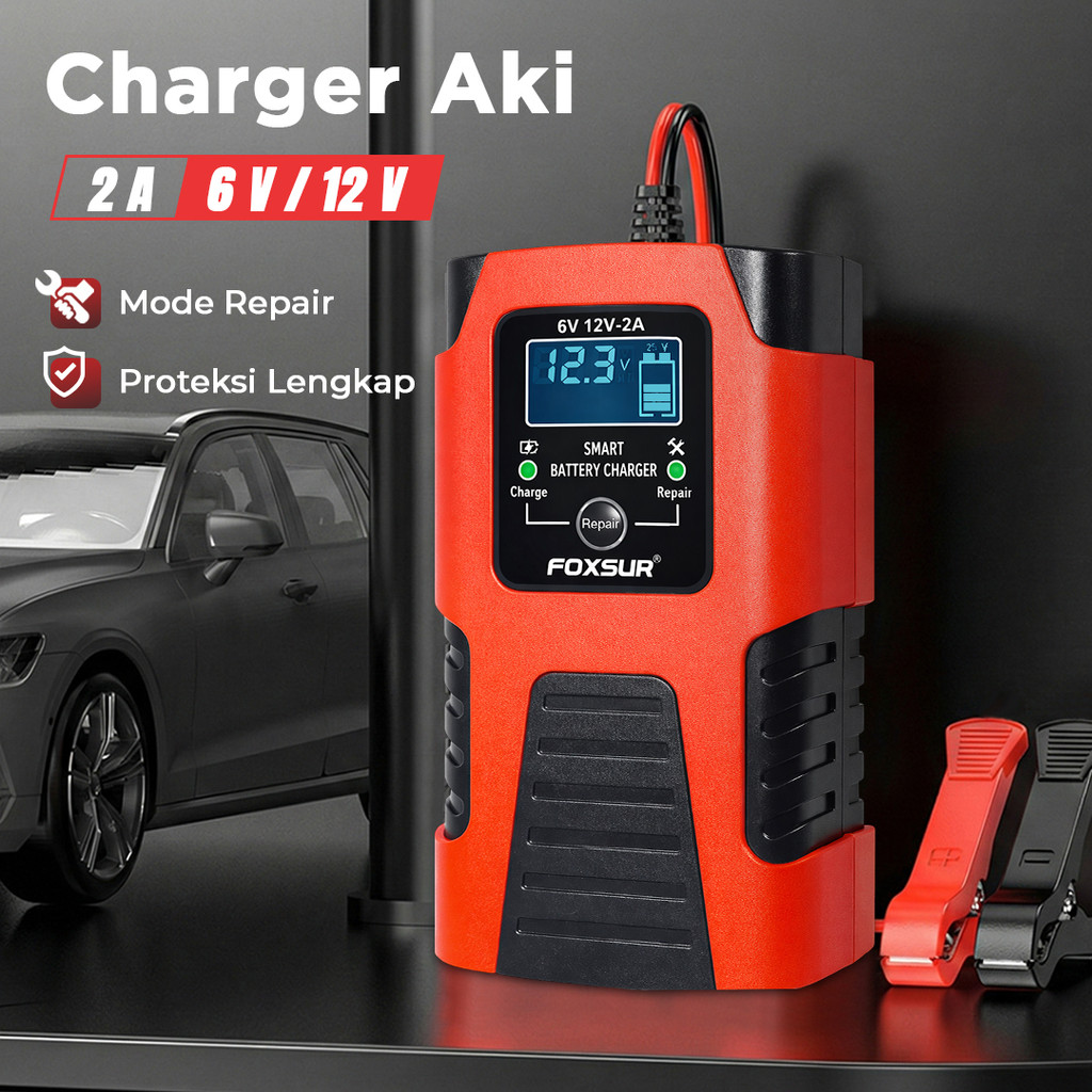 FOXSUR Charger Aki Mobil Motor Intelligent Battery Charger 6V/12V 2A - FBC061202D