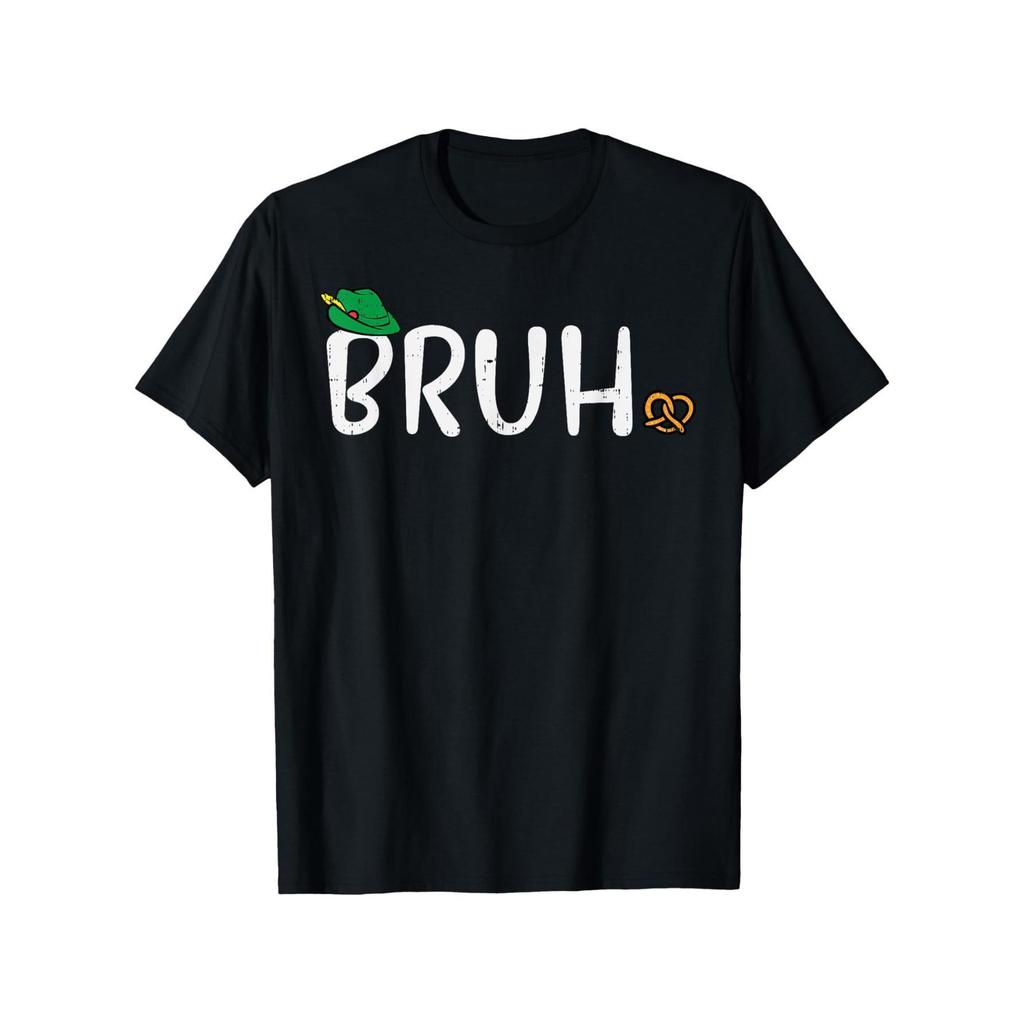 Oktoberfest Bruh Graphic T-Shirt - 100% Cotton Black Bavarian Festival Shirt with Pretzel & Beer Des