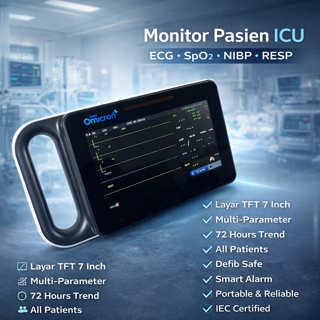 Monitor Pasien ICU ECG SpO2 NIBP RESP Temp 7 Inch 3 Alarm