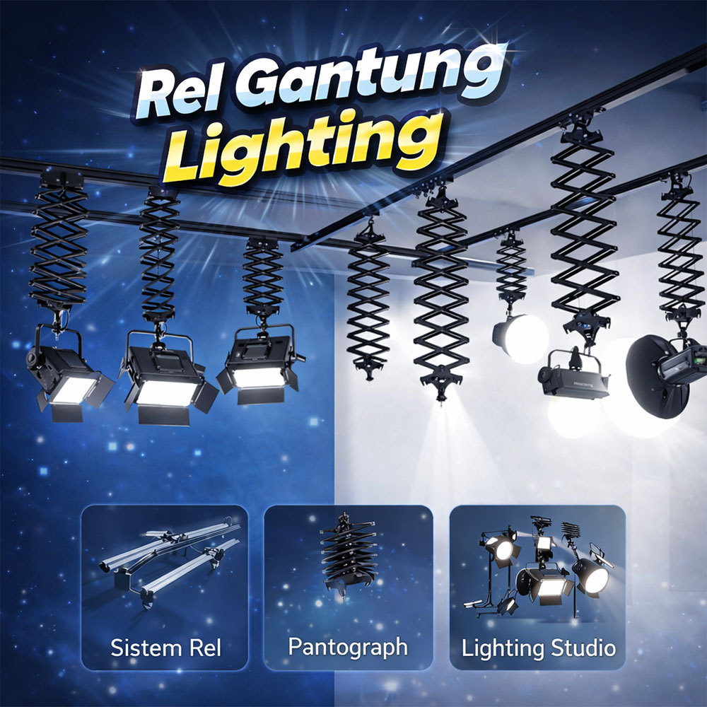 Rel Gantung Lampu Studio Fotografi 4 Rel 4 Pantograf 3M - TS-443M