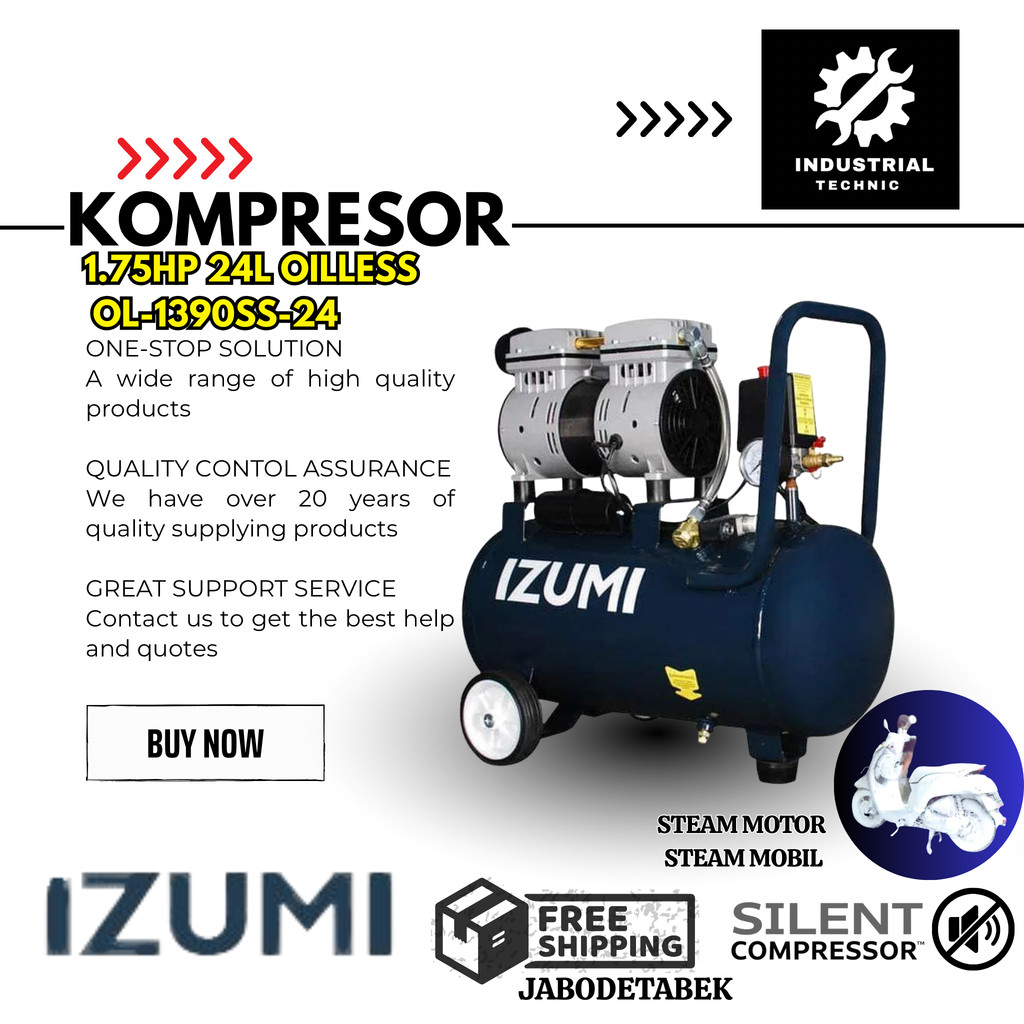 COMPRESSOR IZUMI NLG 1.75HP 24L OILLESS OL-1390SS-24/ KOMPRESOR 220V/ KOMPRESOR 1 PHASE/ KOMPRESOR S