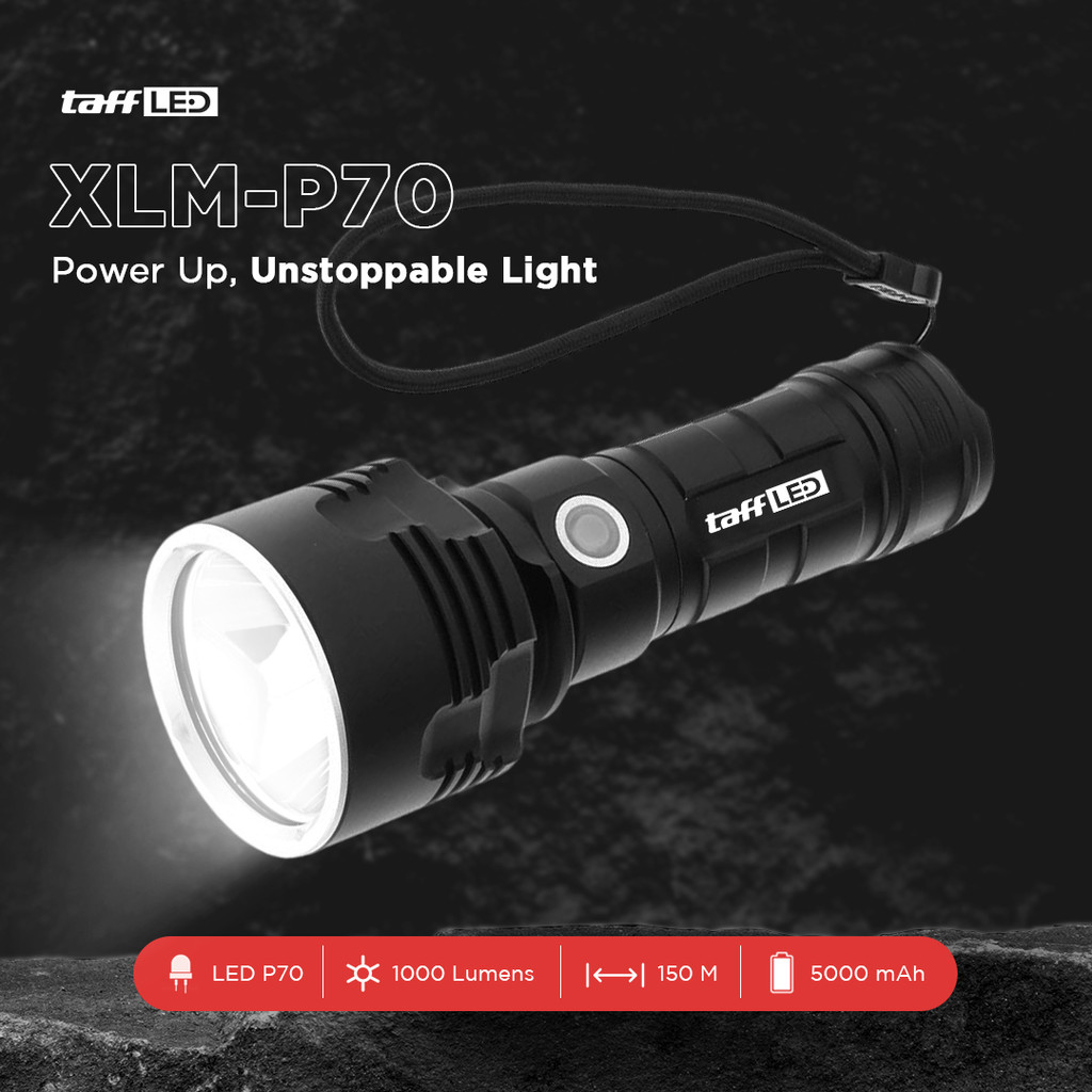 TaffLED Senter LED USB Rechargeable P70 50W 1000 Lumens - XLM-P70 Original Berkualitas Siap Kirim