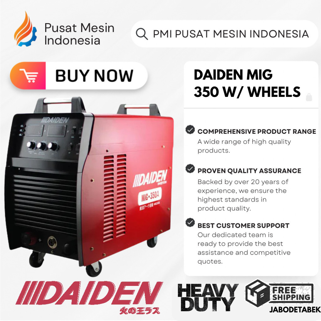 MESIN LAS DAIDEN MIG 350 W/ WHEELS/ TRAFO LAS / WELDING INVERTER / LAS ARGON