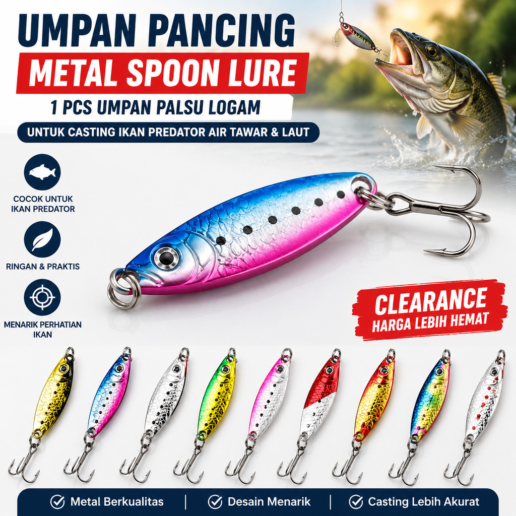 Umpan Pancing Metal Spoon Lure 1 Pcs Umpan Palsu Logam Satuan untuk Casting Mancing Ikan Predator Ai