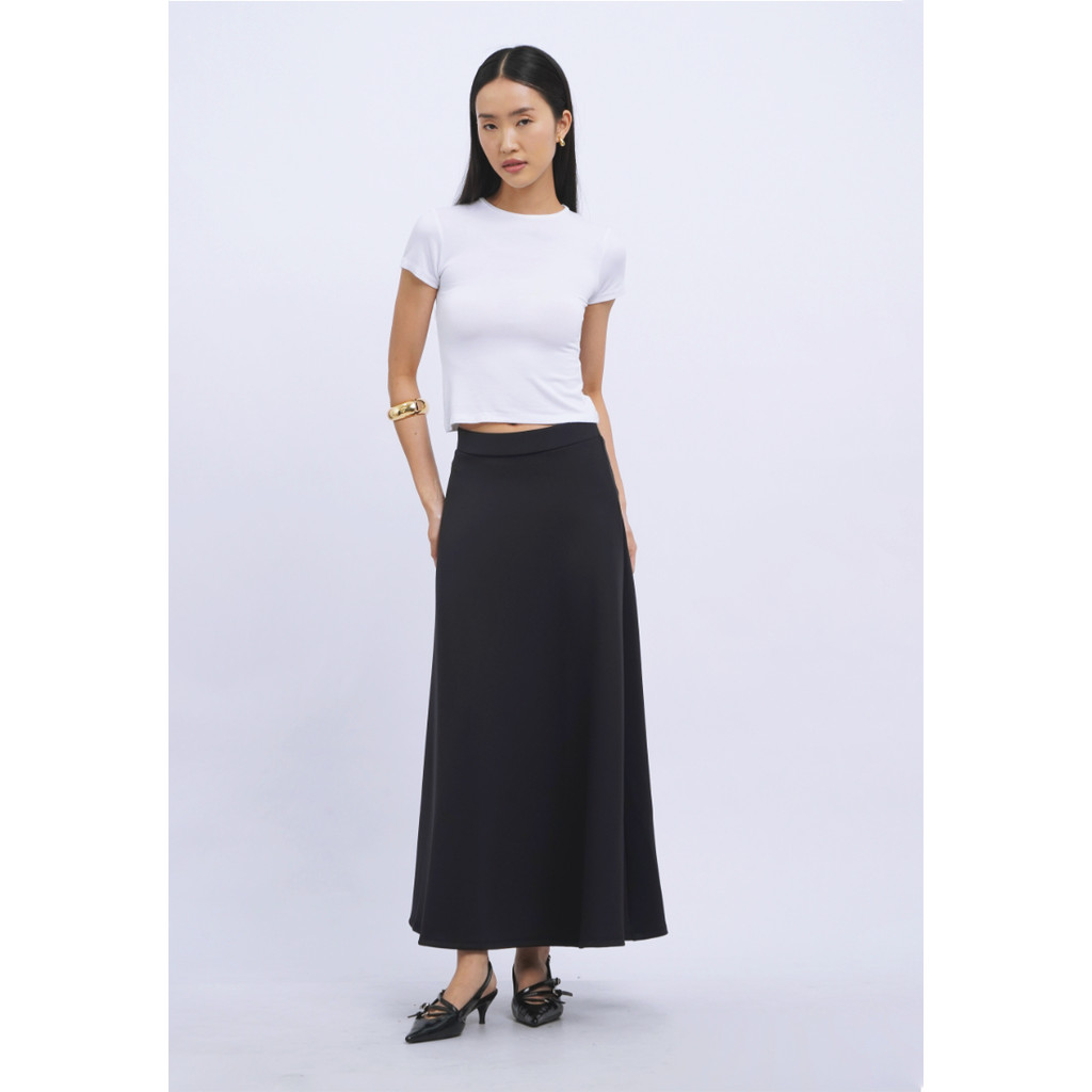 Executive Flare Scuba Maxi Skirt Black