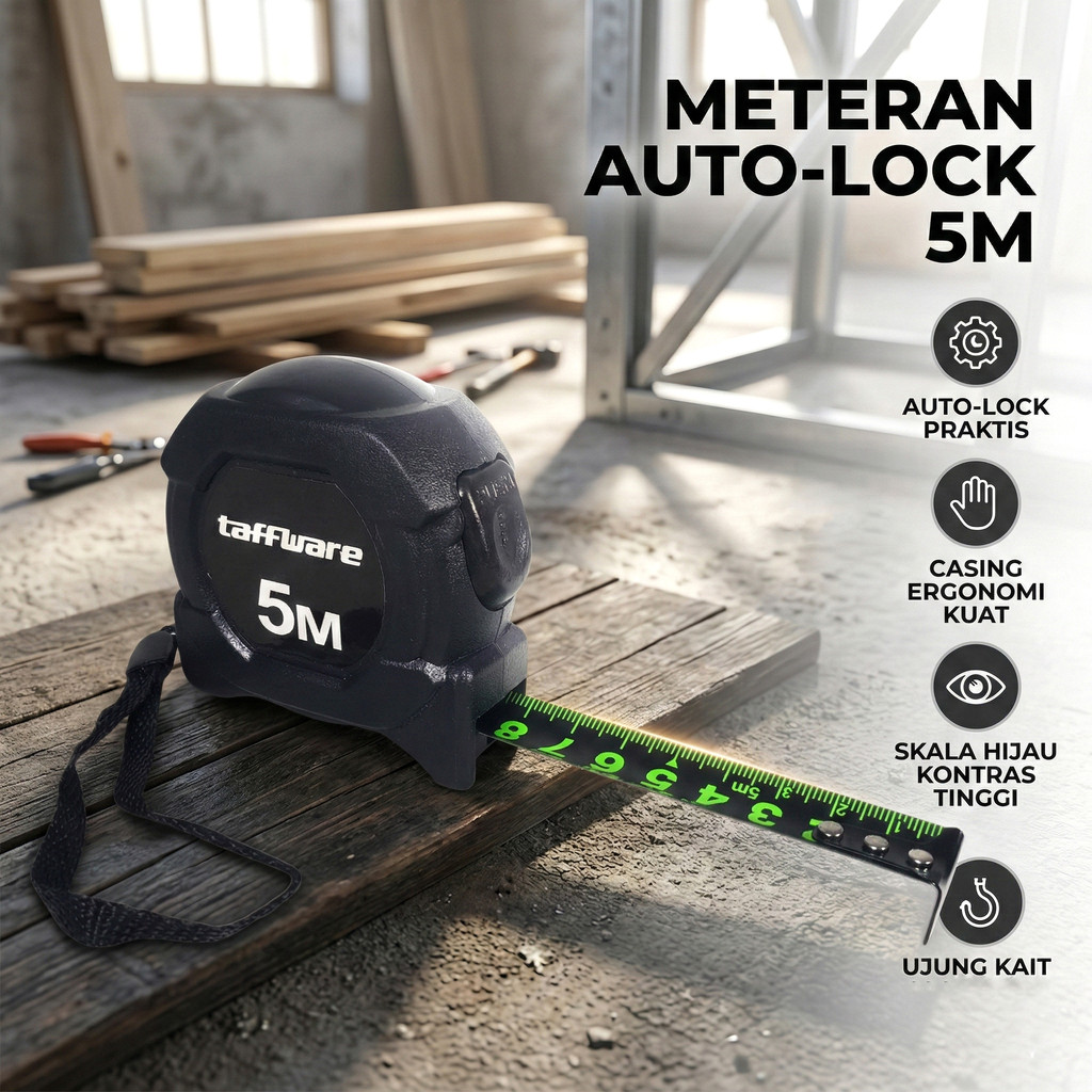 harga terbaik Taffware Meteran Roll Tukang Bangunan Measuring Tape Auto Lock 5M - XBE5M