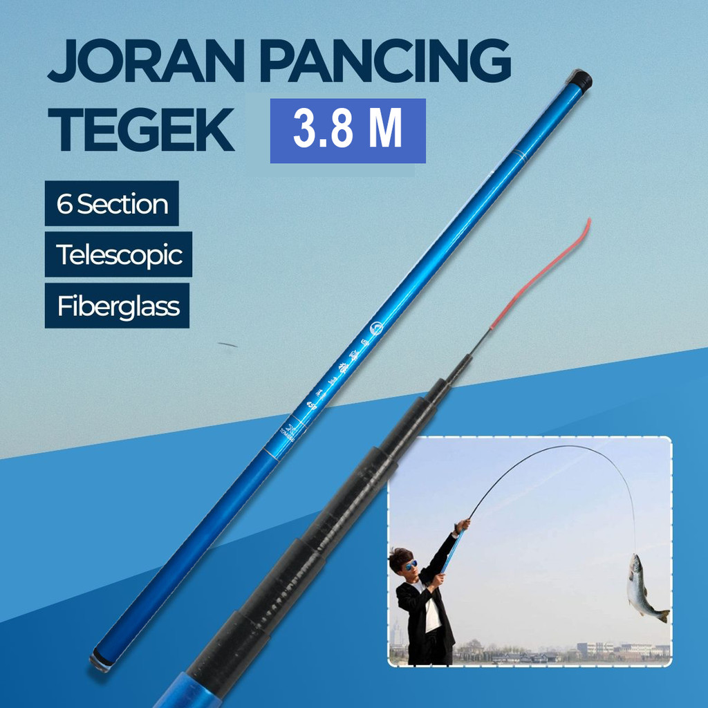 Joran Pancing Pole Tegek Fiberglass Fishing Rod Lentur Kuat Ringan Cocok Harian Outdoor Profesional