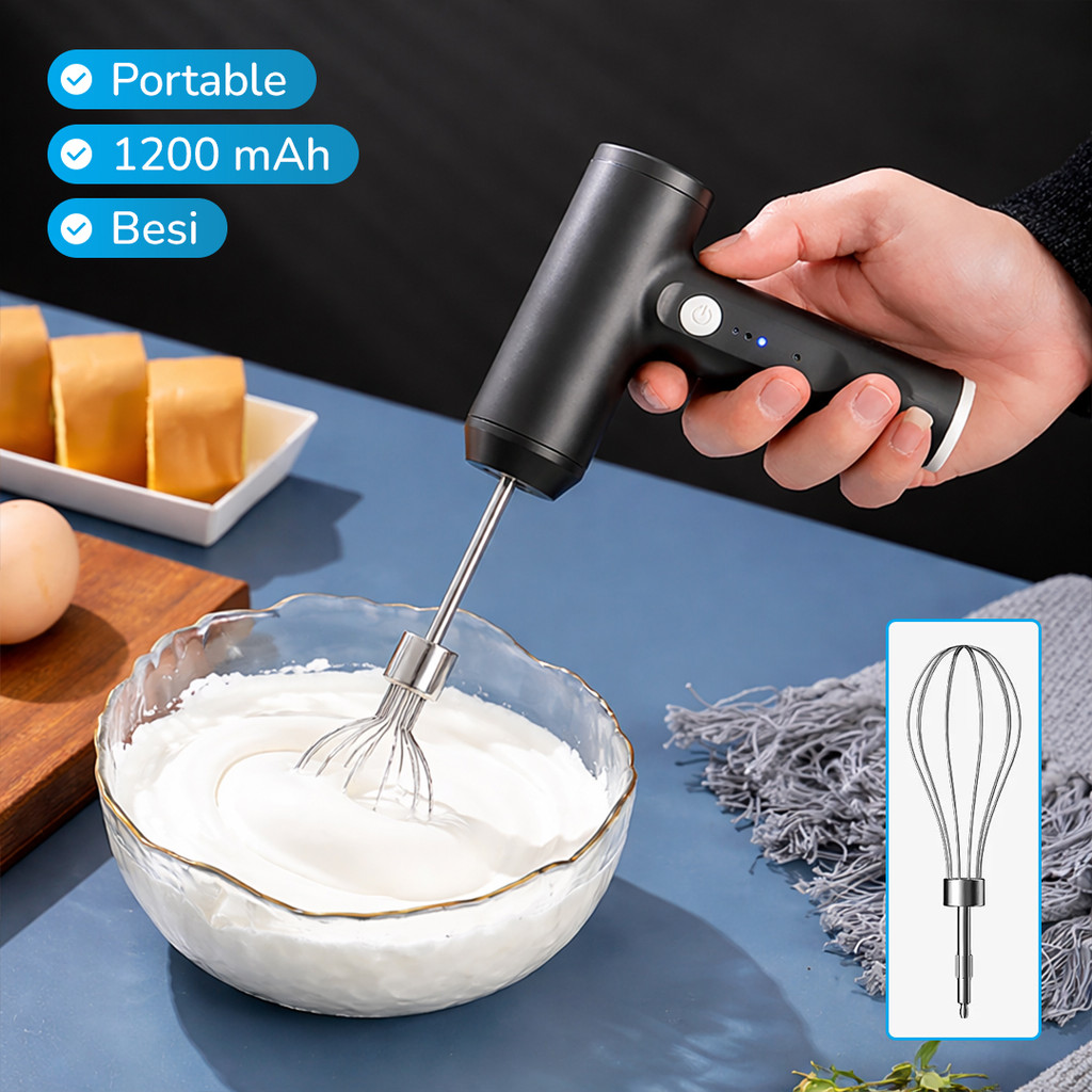 Mixer Tangan Mini Serbaguna Kue dan Roti Kopi Frother 2 Kepala Rechargeable Whisk Hand Mixer 3 Speed