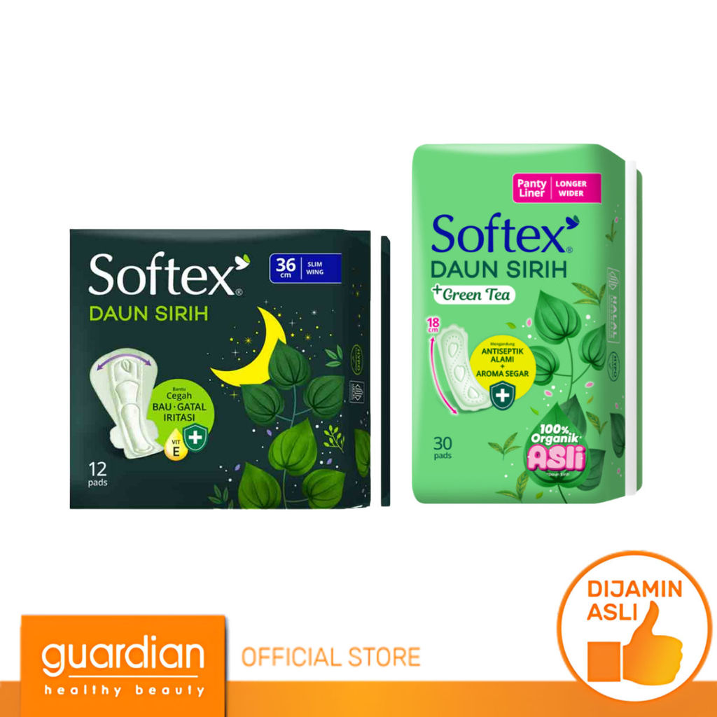 [Bundling] Softex Daun Sirih + Vitamin E 36cm 12 pads + Pantyliner Softex Daun Sirih + Green Tea Lon