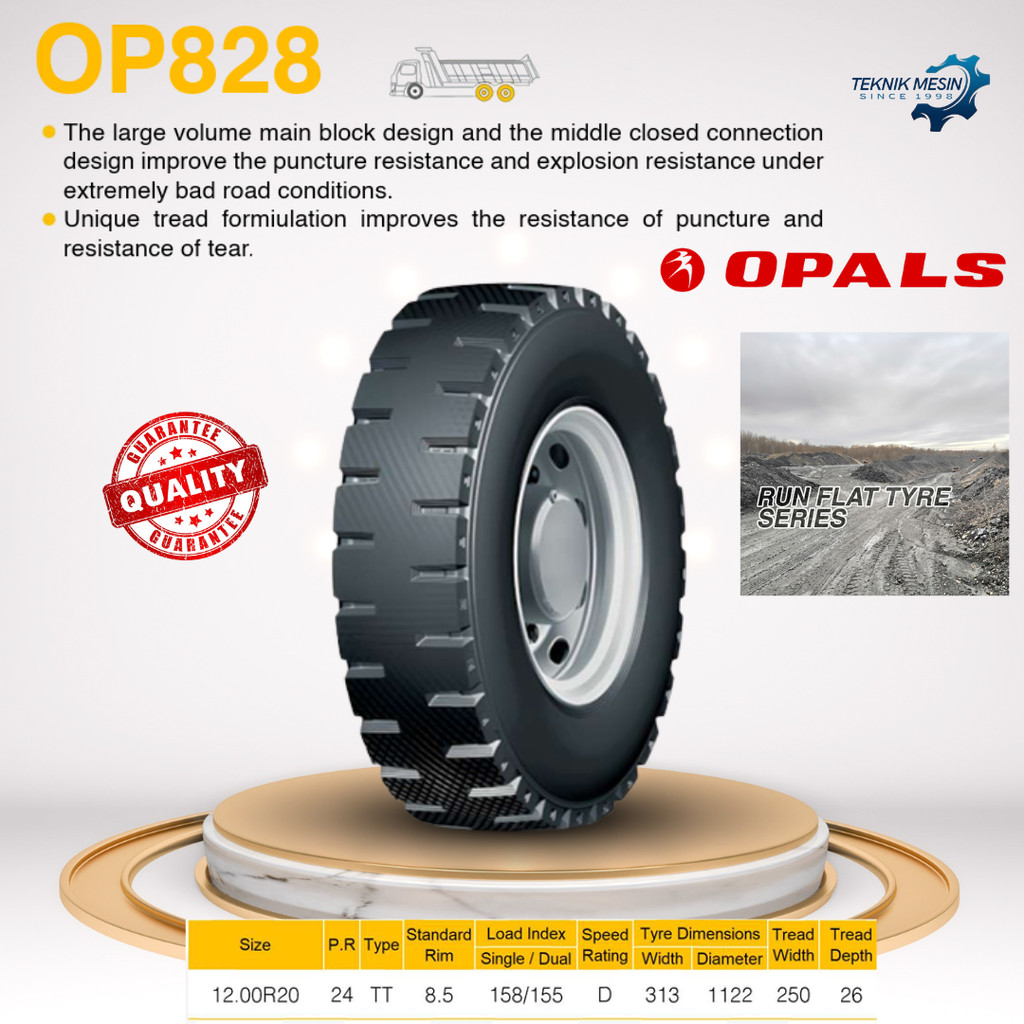 BAN TRUK RUN FLAT TYRE OP828 SIZE 12.00R20 24PR HEAVY DUTY | BAN DALAM LUAR TRUK ENGINE / SPAREPART 