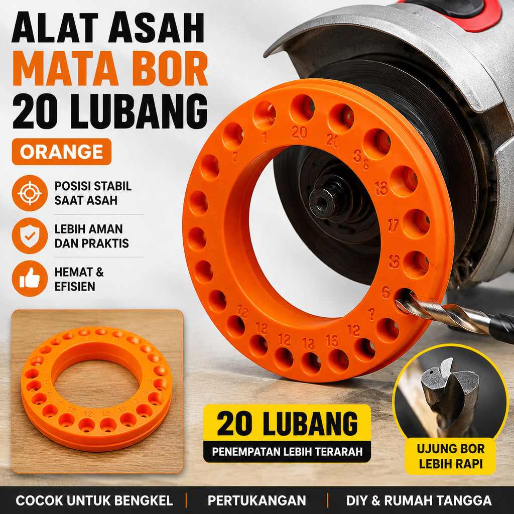 Alat Asah Mata Bor 20 Lubang untuk Gerinda Tangan Orange Dudukan Pengasah Bor Modifikasi Angle Grind