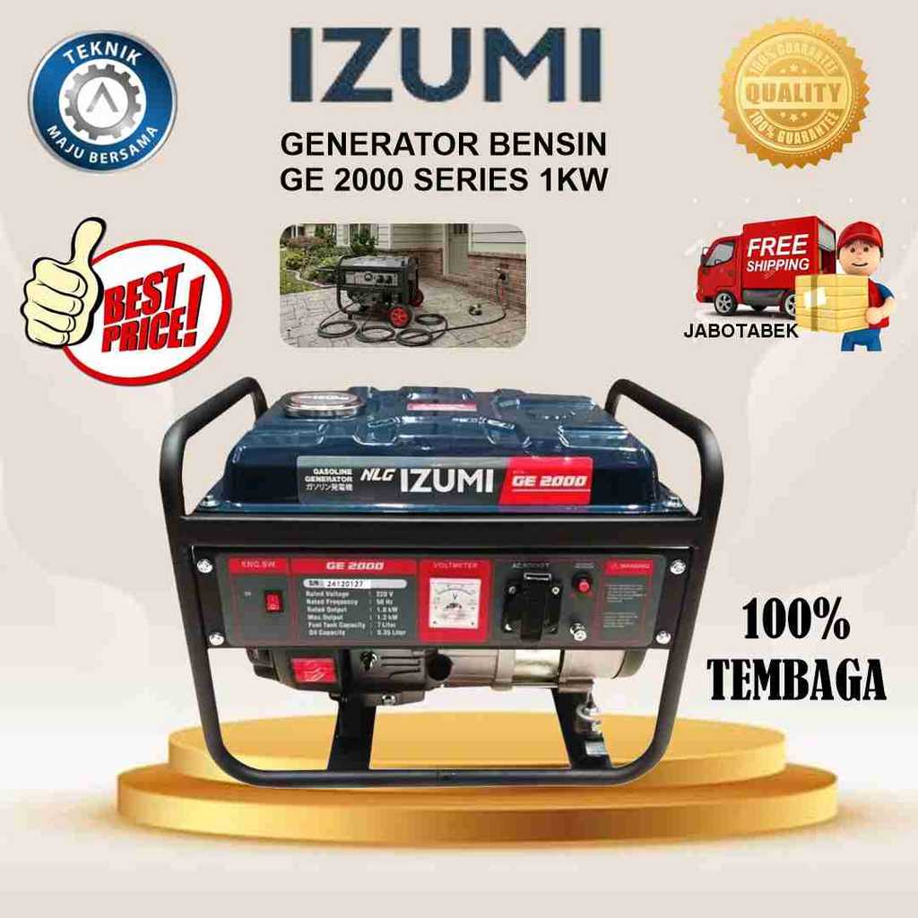 GENSET BENSIN 1,25 KVA 1KW IZUMI NLG  GENERATOR GE 2000 GENERATOR 1,25 KVA GENSET BENSIN 1000 WATT G