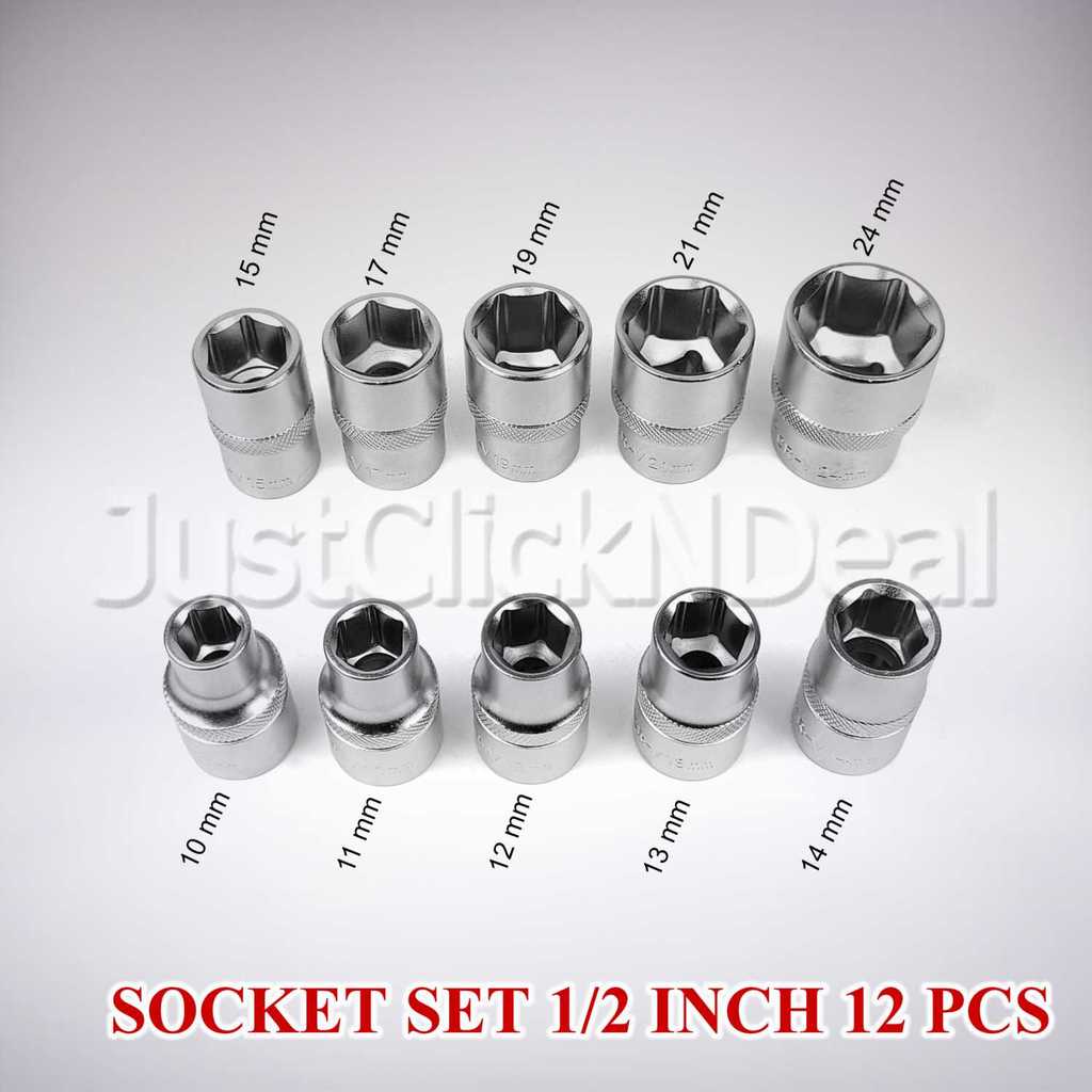 Ingco Socket Set 1/2 Inch 12 Pcs Kunci Sock Co
