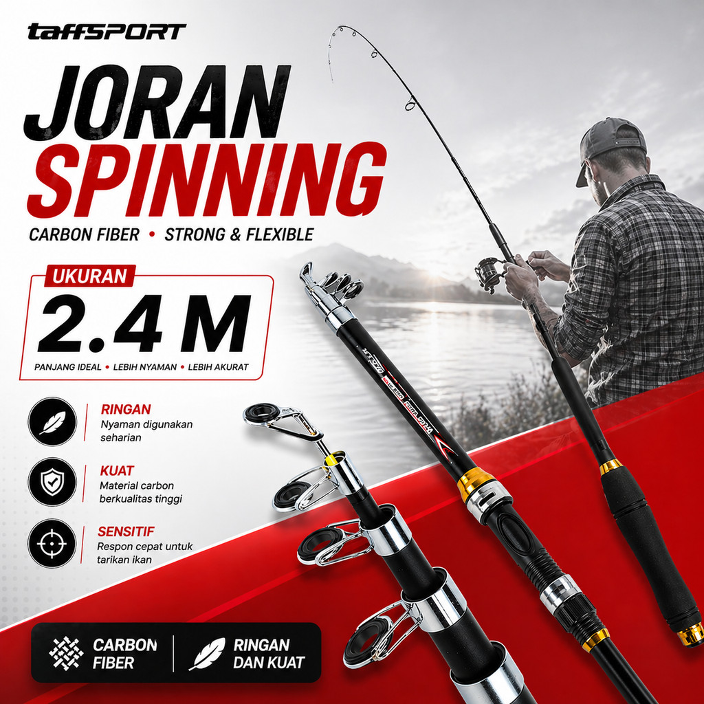 Joran Pancing Spinning Carbon Fiber Joran Antena Pancingan Kolam Laut Sungai Kuat