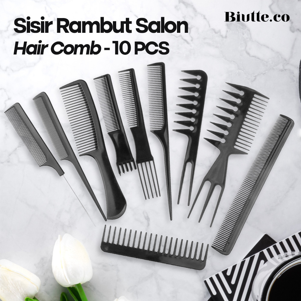 Biutte.co Sisir Rambut Salon Professional Hair Comb Kit 10 PCS - YS-254