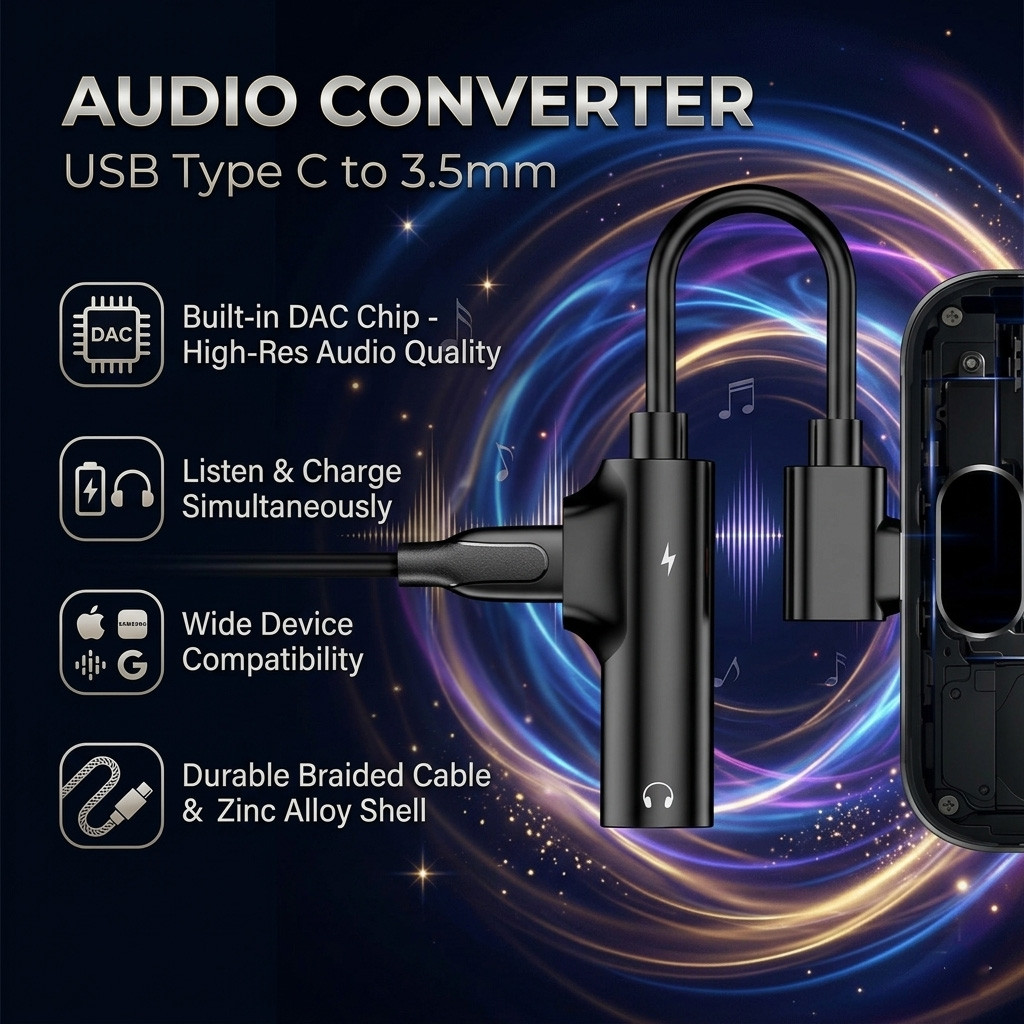 GRWIBEOU Audio Converter USB Type C to 3.5mm Charger Port - GR35C