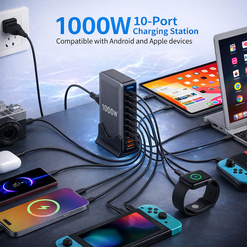 Taffware Charger Station Fast Charging USB-C GaN3 10 Port 1000W - YMX-1000W