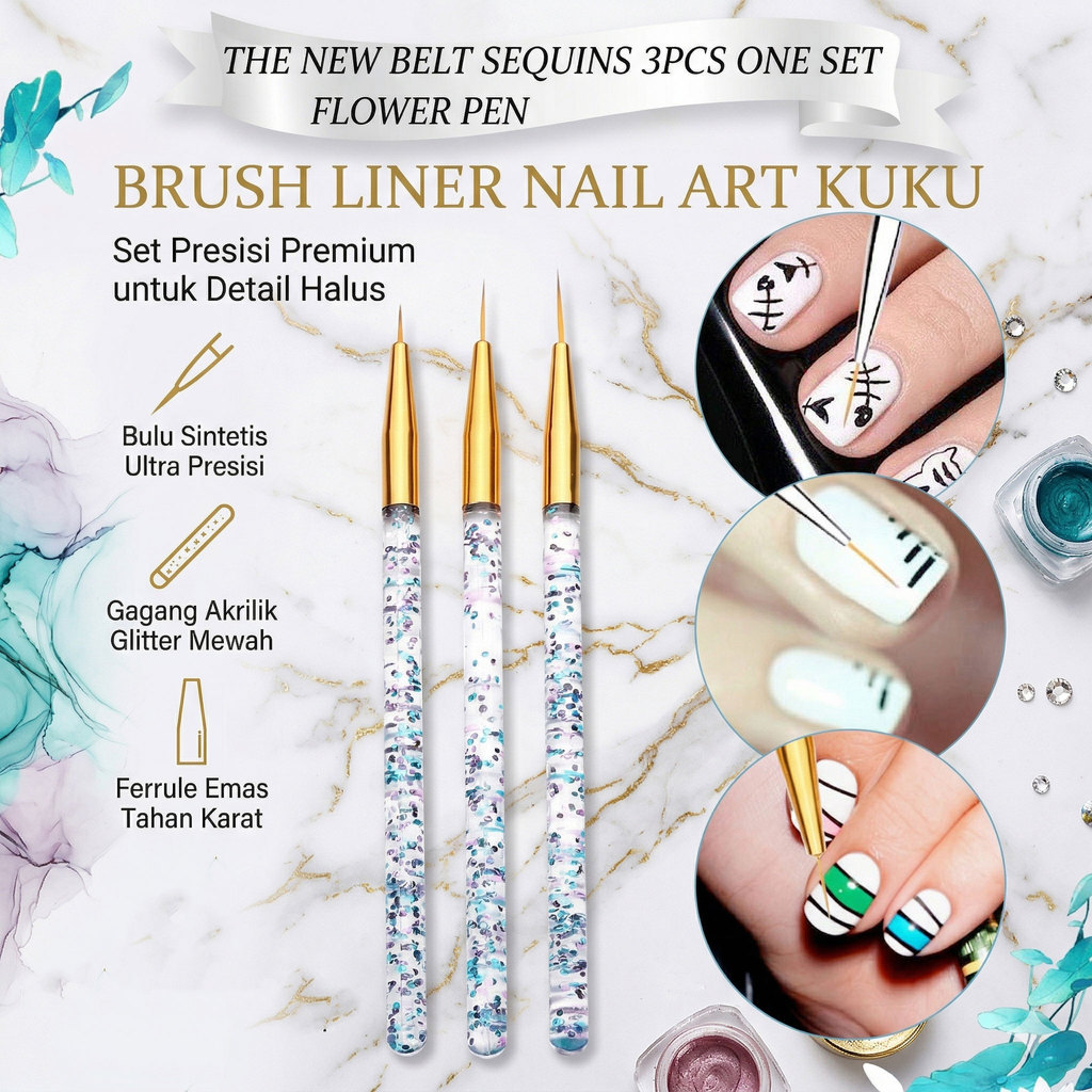 Brush Kutek Kuku Ultra thin Liner Nail Art 3 PCS - HD042