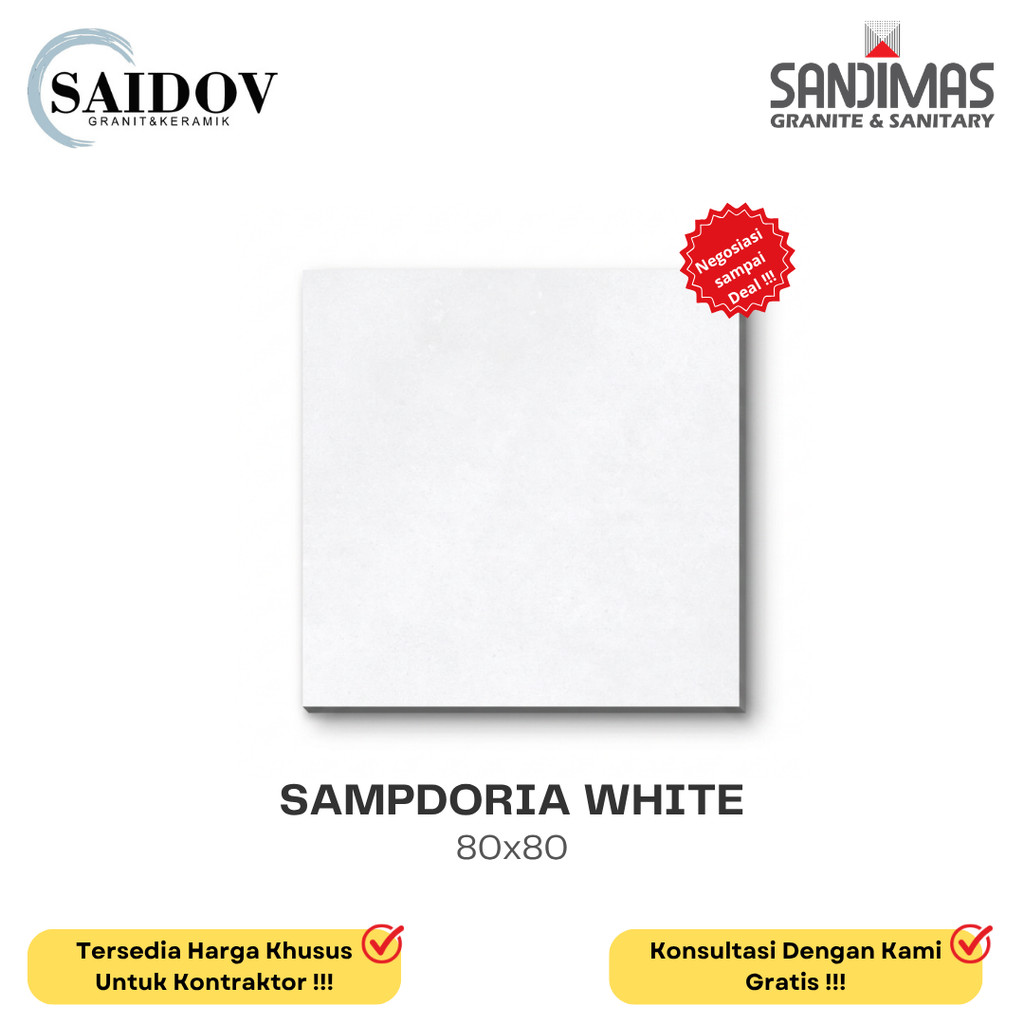 SANDIMAS LANTAI GRANIT SAMPDORIA WHITE 80X80 POLISHED