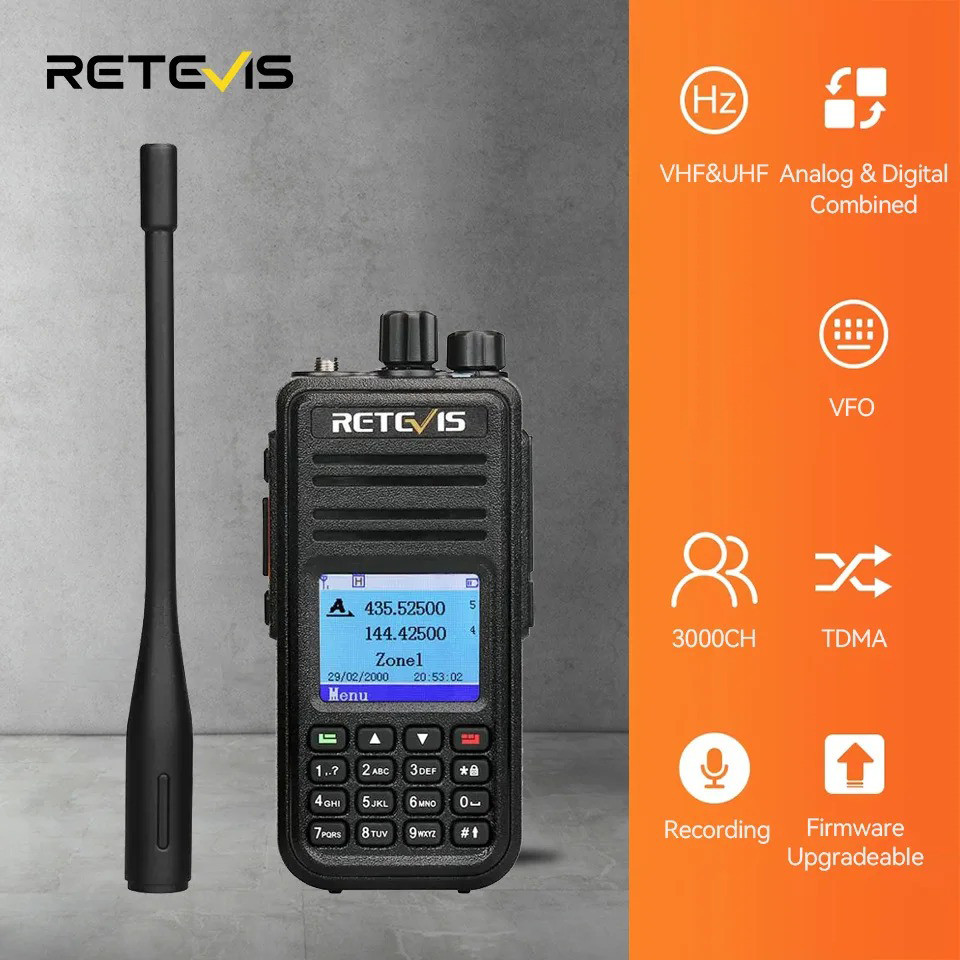 RETEVIS Walkie Talkie Two Way Radio Dual Band Digital Analog 2000mAh - RT3S