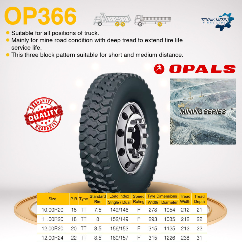 BAN TRUK MINING OP366 SIZE 12.00R20 20PR HEAVY DUTY | BAN DALAM LUAR TRUK TAMBANG ENGINE / SPAREPART