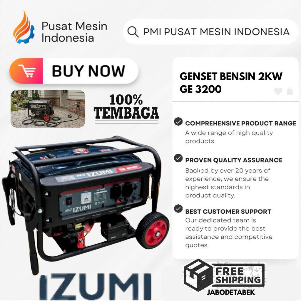 GENSET BENSIN 2,5 KVA 2KW IZUMI NLG GASOLINE GENERATOR GS 3200/ GENSET BENSIN 2000 WATT/ GENERATOR 2