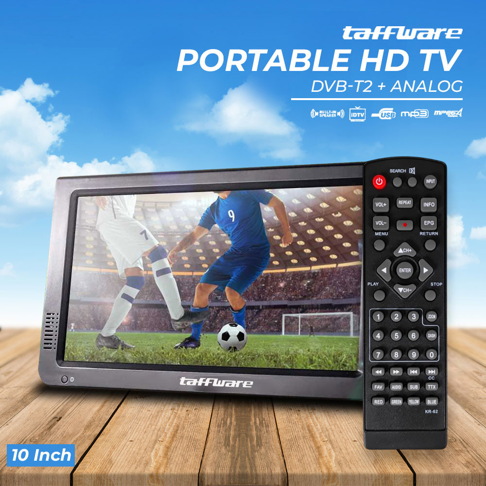 Portable TV Monitor 10 Inch LED HD DVB-T2 Analog 1500mAh Baterai