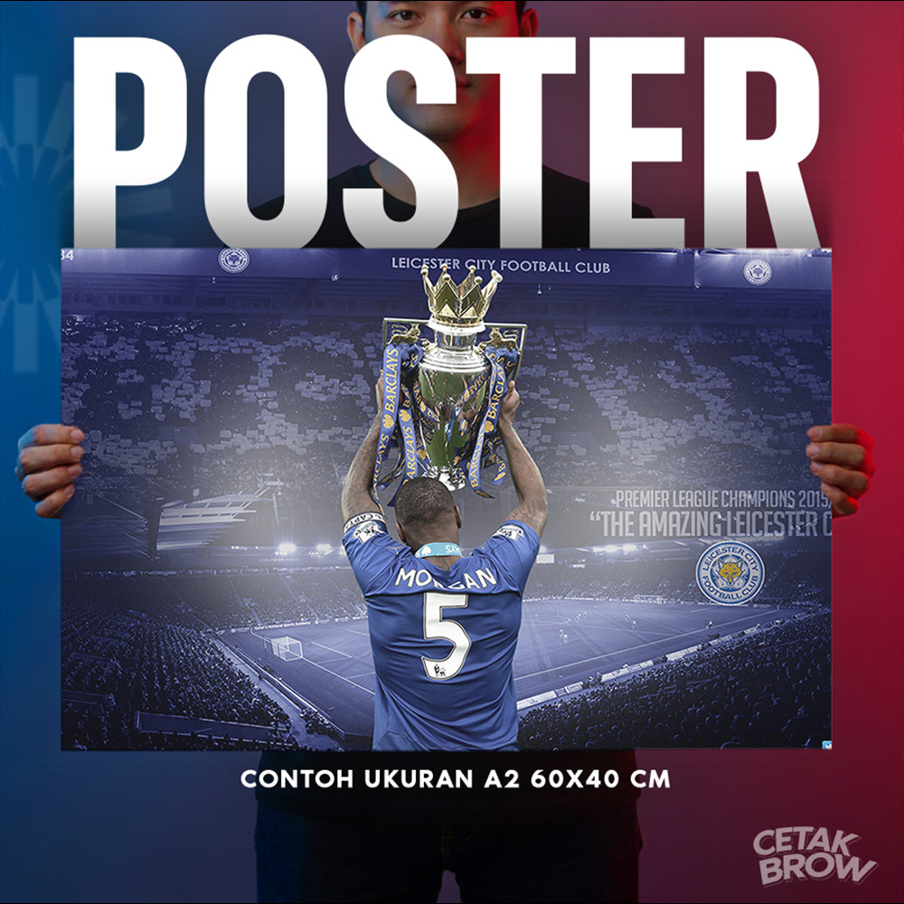 Poster Leicester City Fearless Motto Club Identity Typography Fox Spirit Bold Blue Design Bisa Cetak