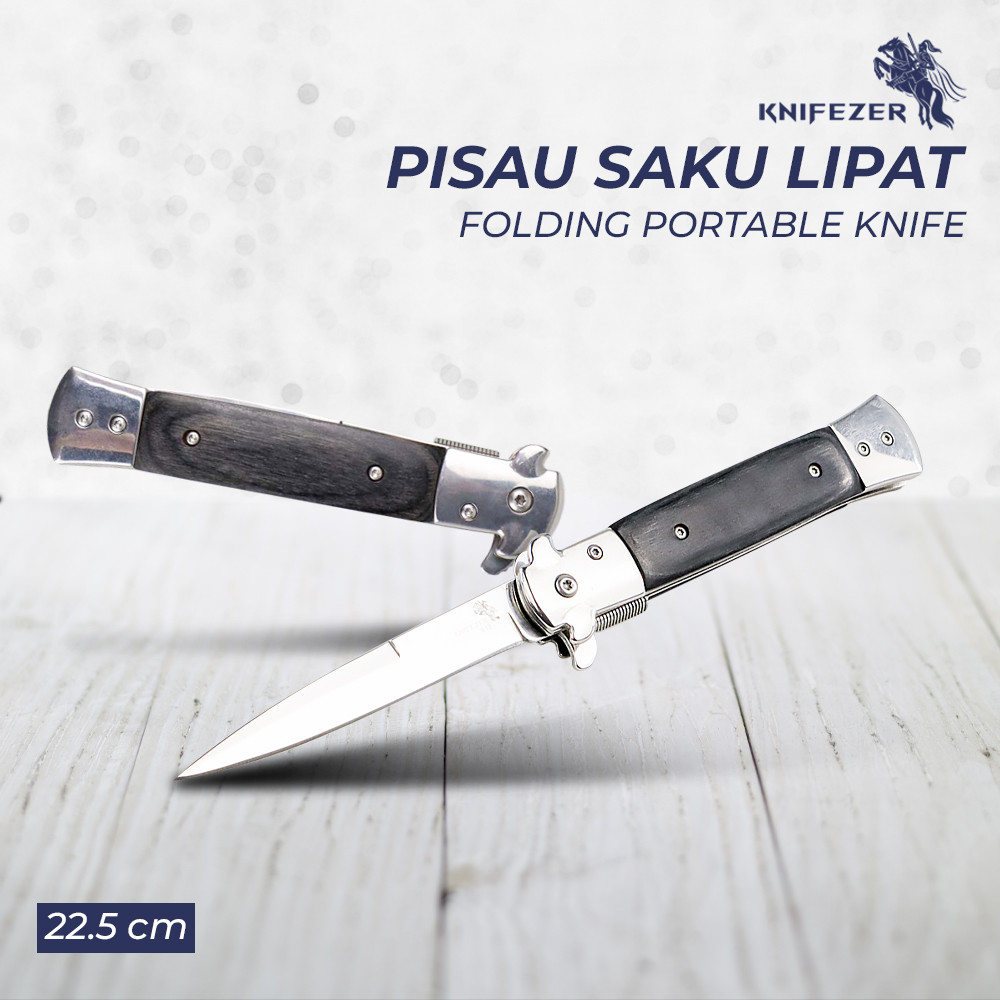 Pisau Saku Lipat Portable Gagang Kayu Stainless Tajam Serbaguna - KNIFEZER S12